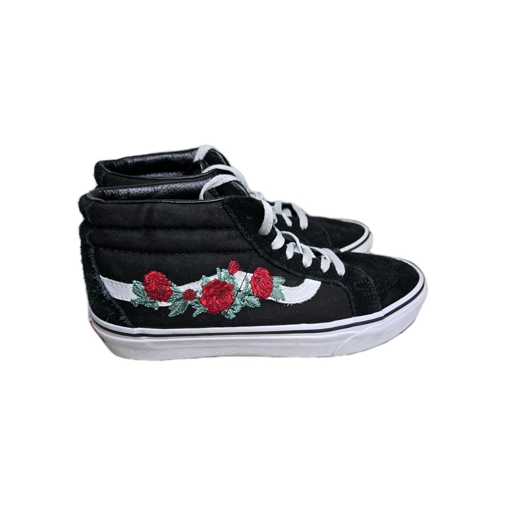 Vans Sk8-Hi Shoes Womens 8.5 Rose Embroidered High Top‎ Skate Sneakers  Grunge